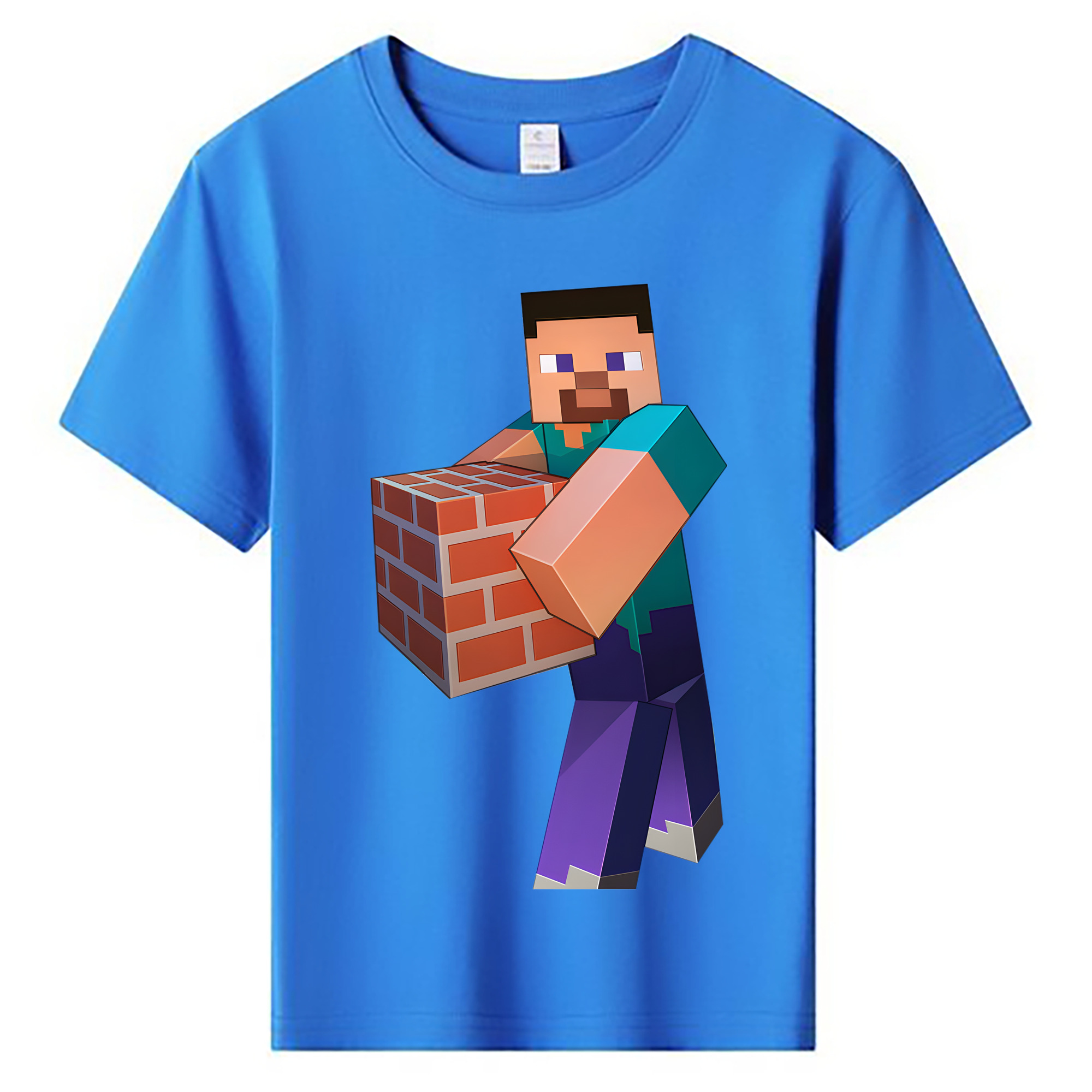 （画像用） マインクラフト ブロックの世界 Minecraft MC Block world 綿100％キッズTシャツ（フロントプリント）